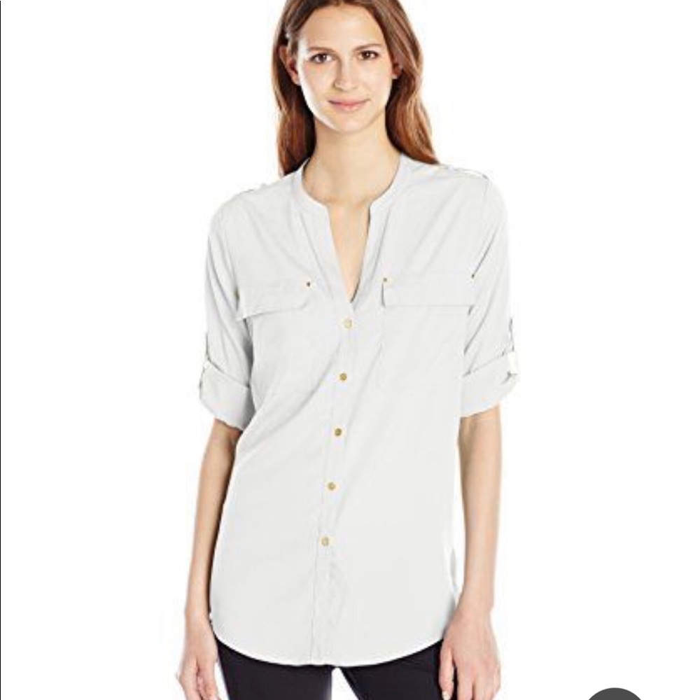 NWT Anne Klein short sleeve woven button up top